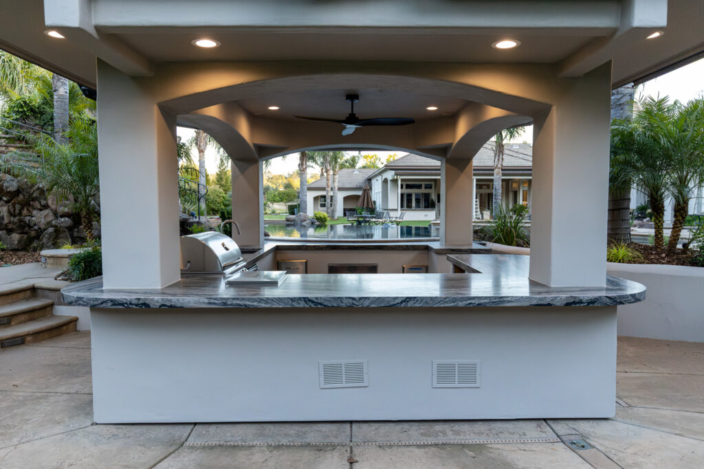 ustom quartzite outdoor kitchen countertop with vein flow Rocklin CA